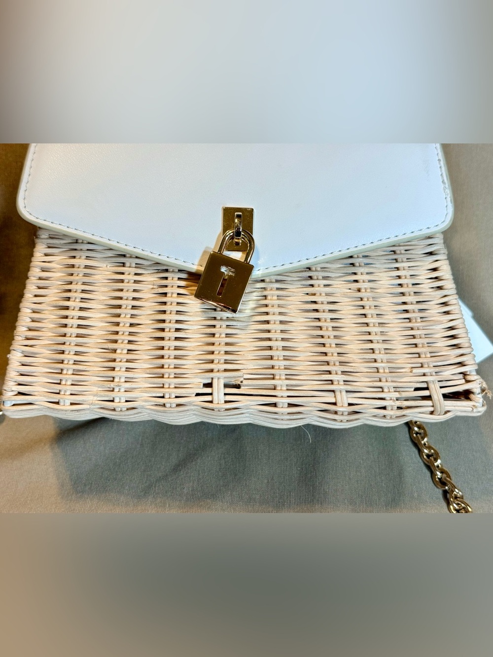 Ted Baker White Leather & Natural Wicker Top-Handle Satchel NWT - Picture 5 of 10
